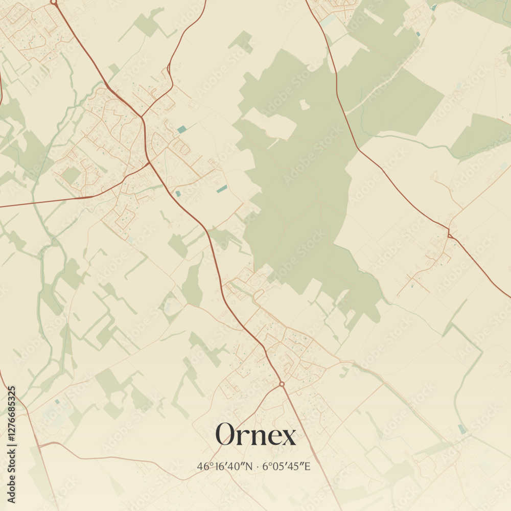 Fototapeta premium Vintage map of Ornex, France.