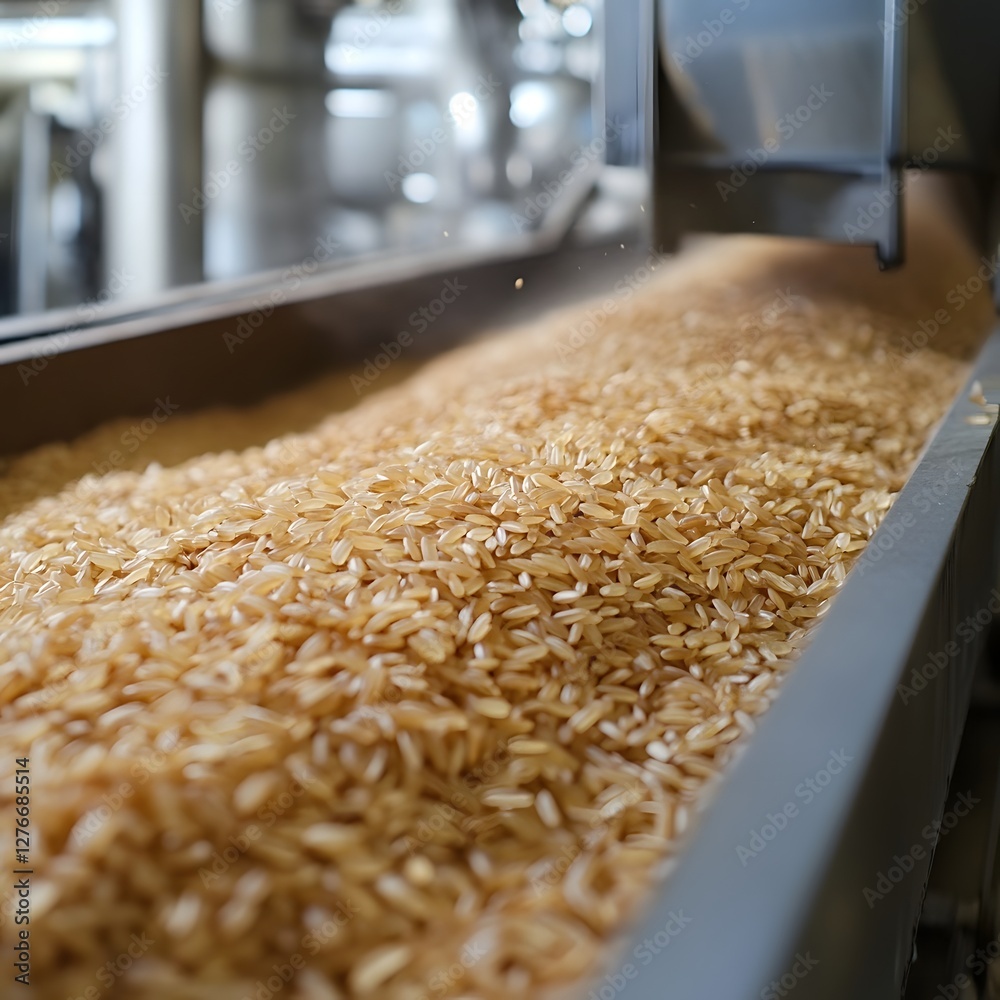 Closeup View of Brown Rice Grains Processed in Factory Closeup View of Brown Rice Grains Processed in Factory