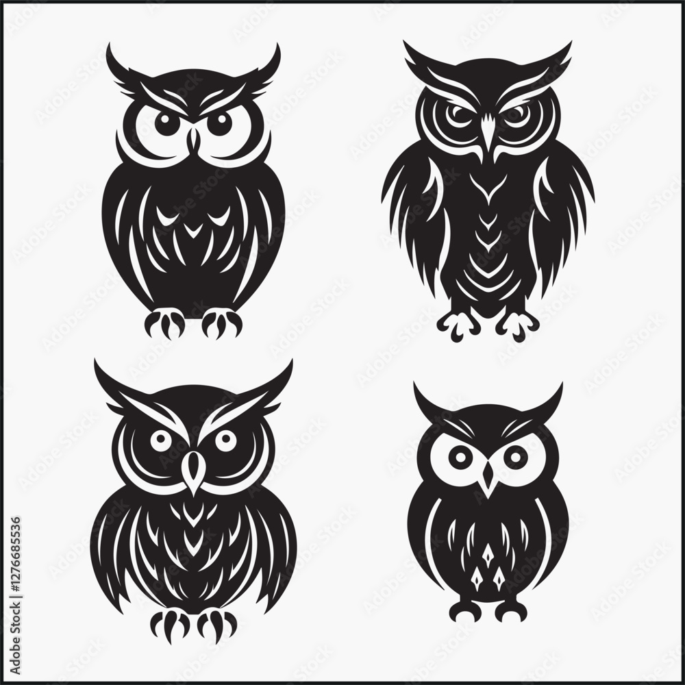 Fototapeta premium Set of owls silhouette night owl