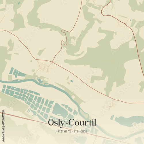 Vintage map of Osly-Courtil, France.