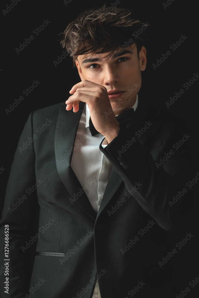 seductive young man holding hand in front of his face seductive young man holding hand in front of his face
