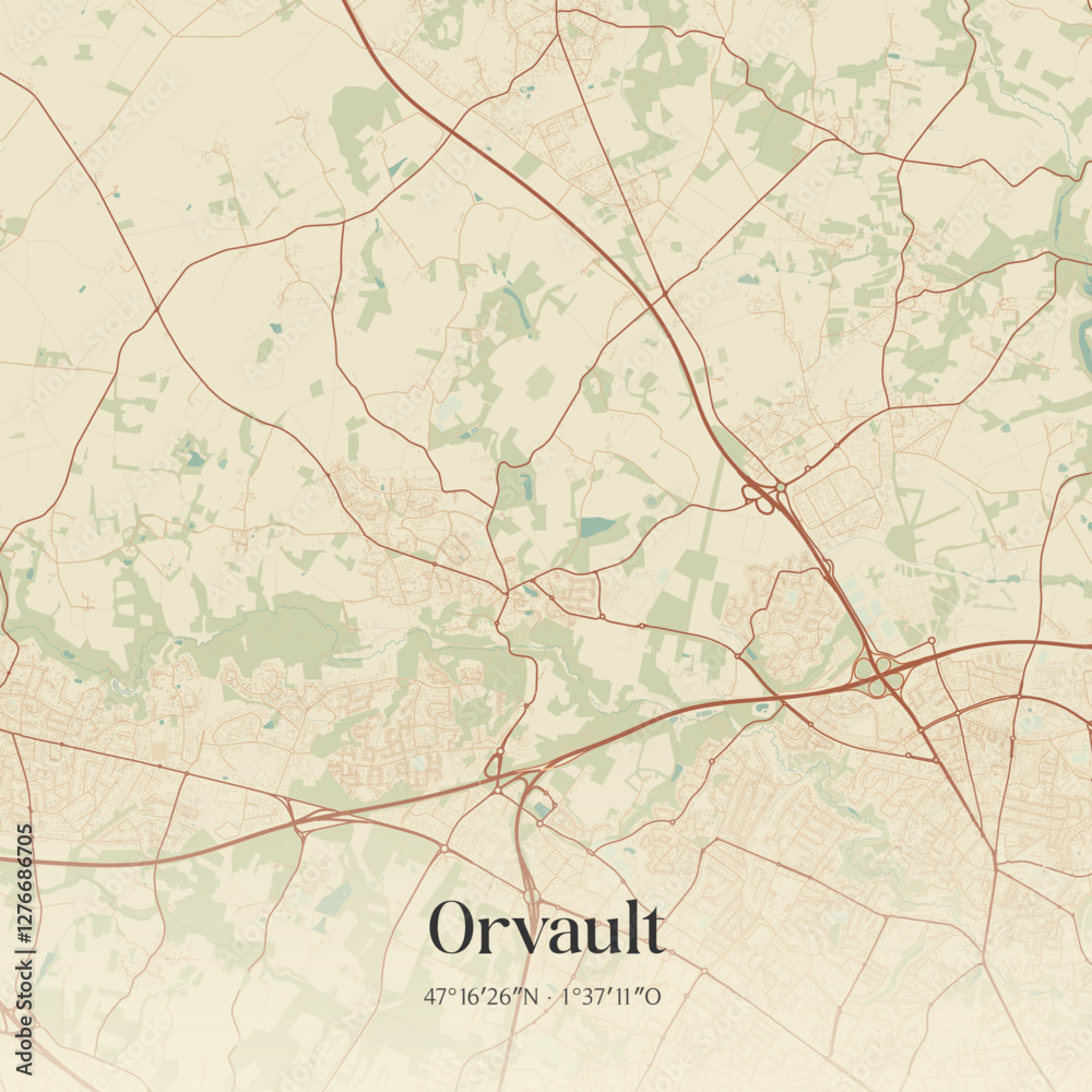 Fototapeta premium Vintage map of Orvault, France.