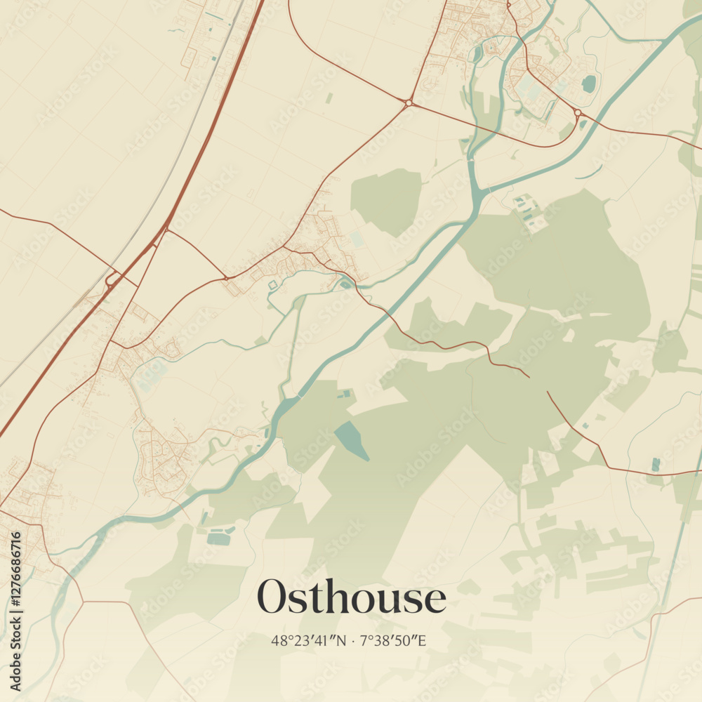 Fototapeta premium Vintage map of Osthouse, France.