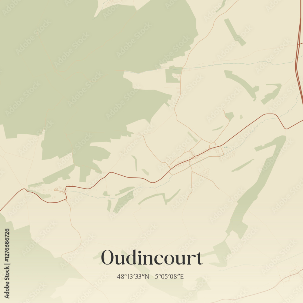 Fototapeta premium Vintage map of Oudincourt, France.