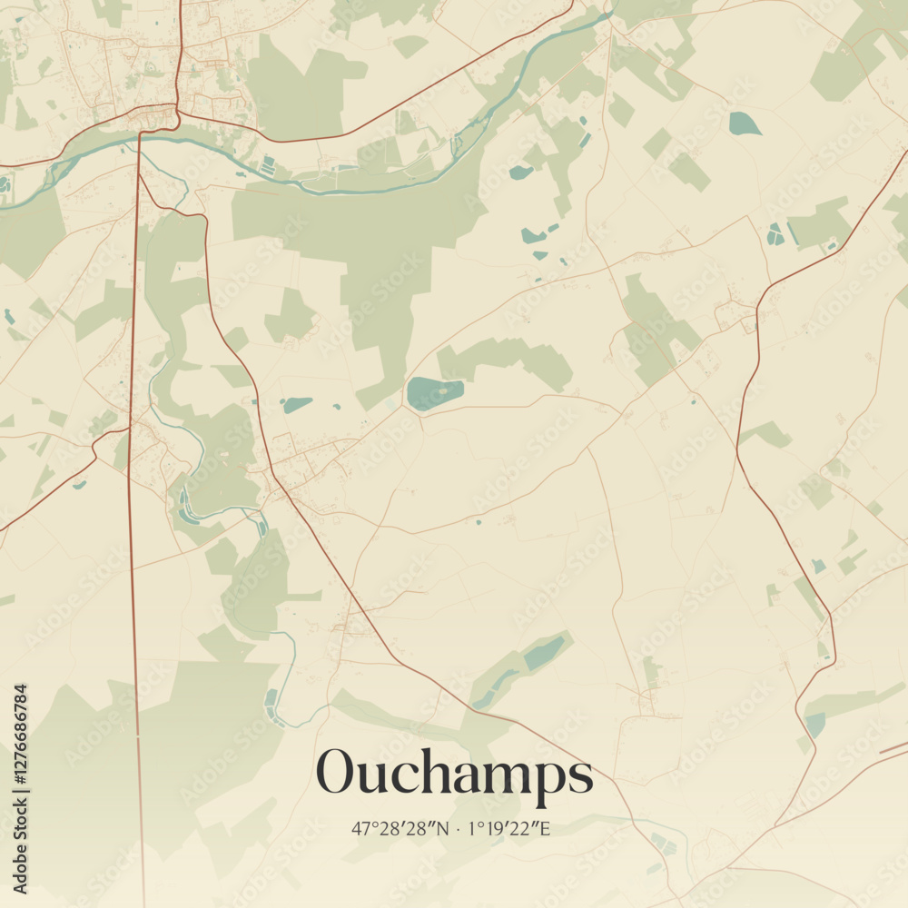 Naklejka premium Vintage map of Ouchamps, France.