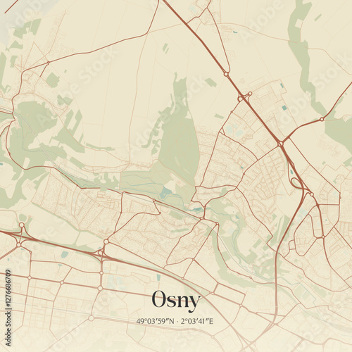 Vintage map of Osny, France.