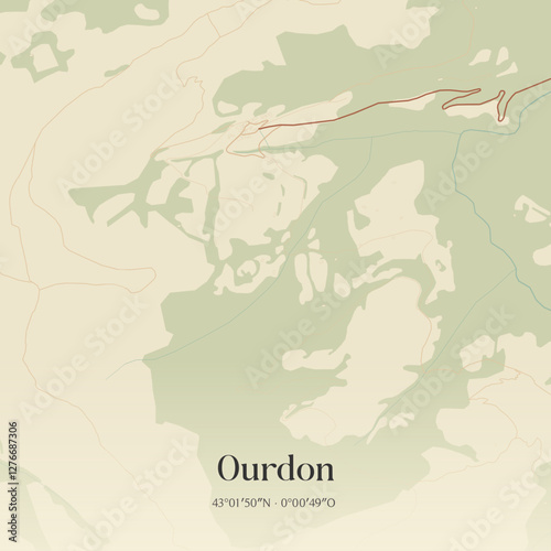 Vintage map of Ourdon, France.