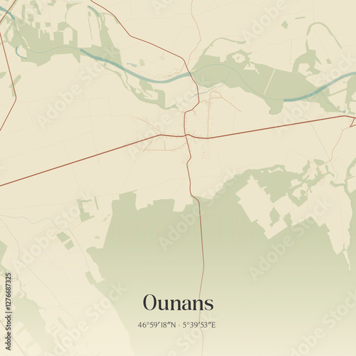 Vintage map of Ounans, France.