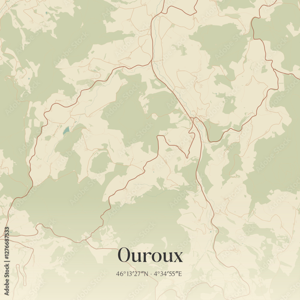 Obraz premium Vintage map of Ouroux, France.