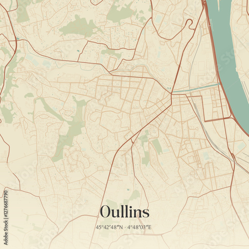 Vintage map of Oullins, France.