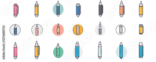 Wallpaper Mural Colorful set of stylized pens and pencils on white background. Vector Torontodigital.ca