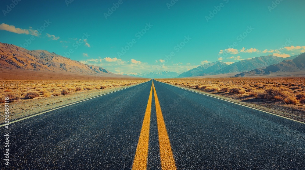 Fototapeta premium Scenic Desert Highway Road Trip Endless Asphalt Road Through Majestic Mountains