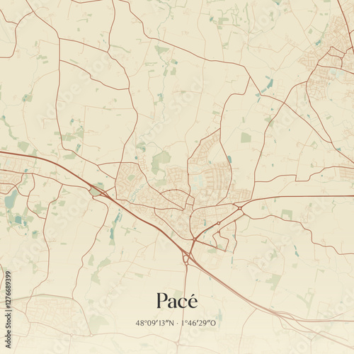 Vintage map of Pacé, France.