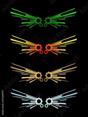 Modern wings icons set on black background. Vector set of angel wings icons. Eagle, bird, logo.