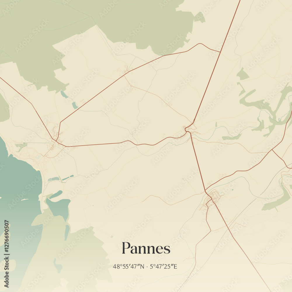 Fototapeta premium Vintage map of Pannes, France.