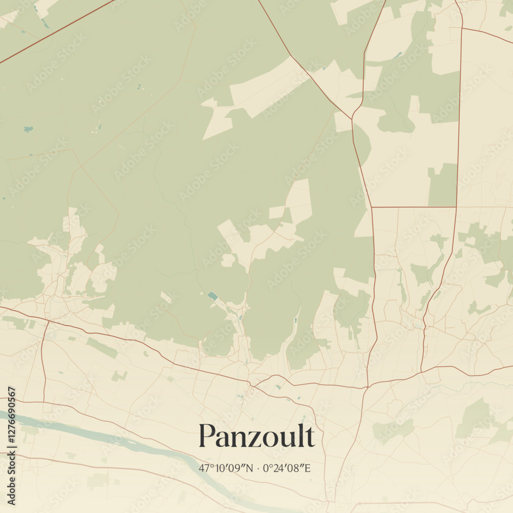 Fototapeta premium Vintage map of Panzoult, France.