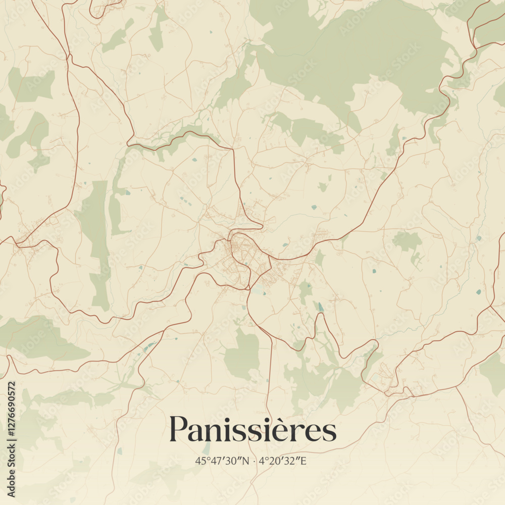 Fototapeta premium Vintage map of Panissières, France.
