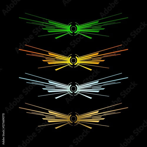 Modern wings icons set on black background. Vector set of angel wings icons. Eagle, bird, logo.