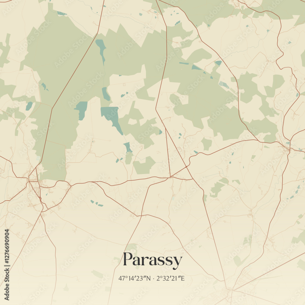 Fototapeta premium Vintage map of Parassy, France.