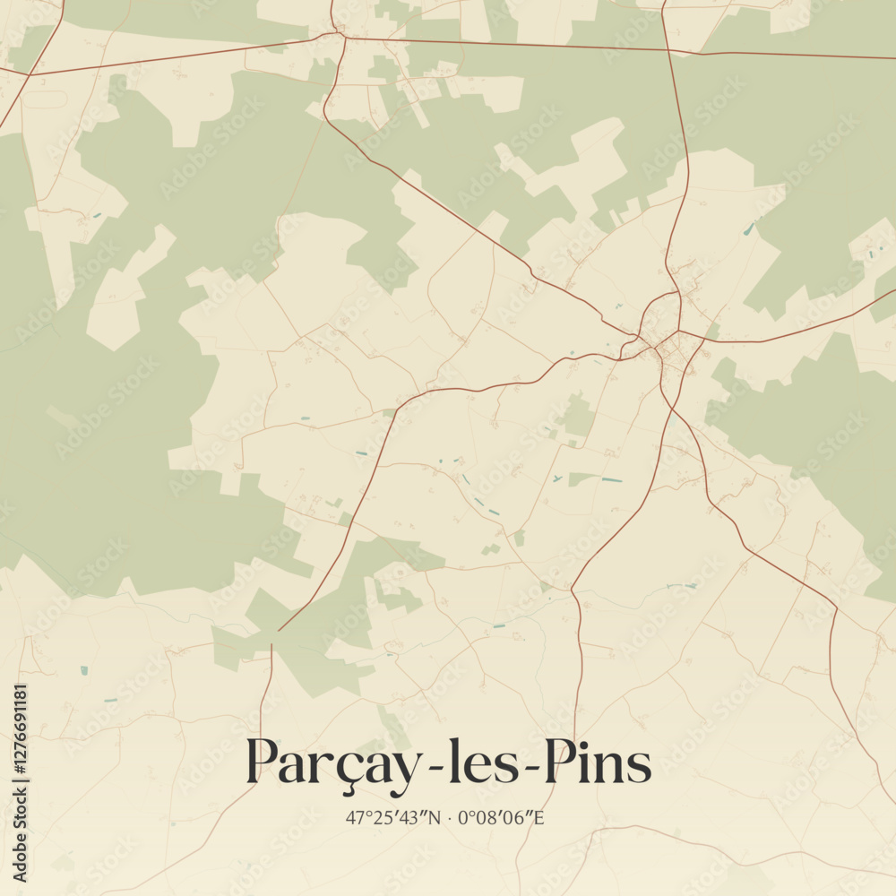 Fototapeta premium Vintage map of Parçay-les-Pins, France.