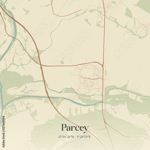 Vintage map of Parcey, France.