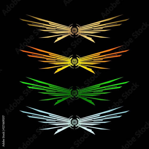 Modern wings icons set on black background. Vector set of angel wings icons. Eagle, bird, logo.