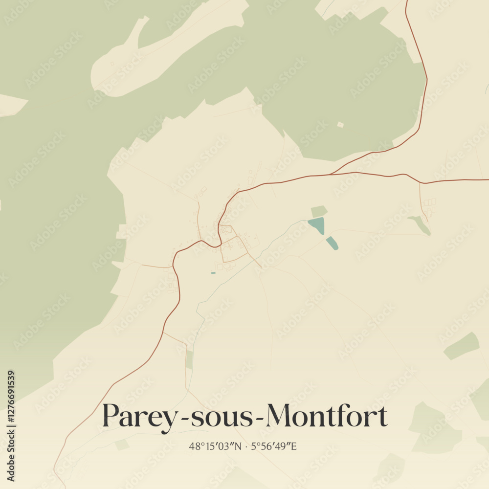 Fototapeta premium Vintage map of Parey-sous-Montfort, France.