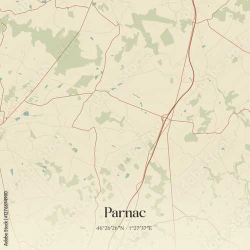 Vintage map of Parnac, France.