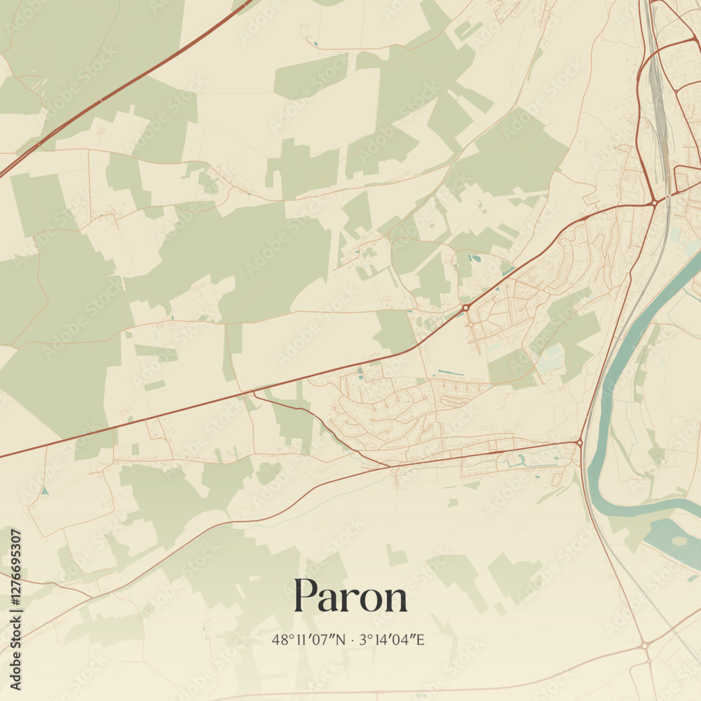 Obraz premium Vintage map of Paron, France.