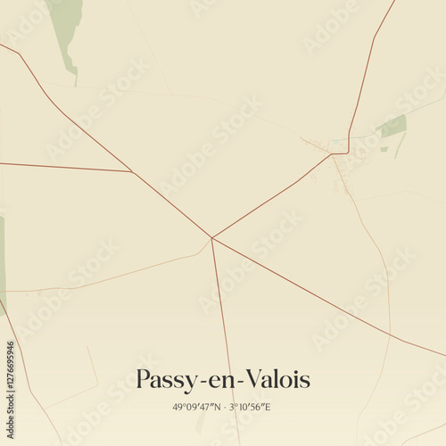 Vintage map of Passy-en-Valois, France.