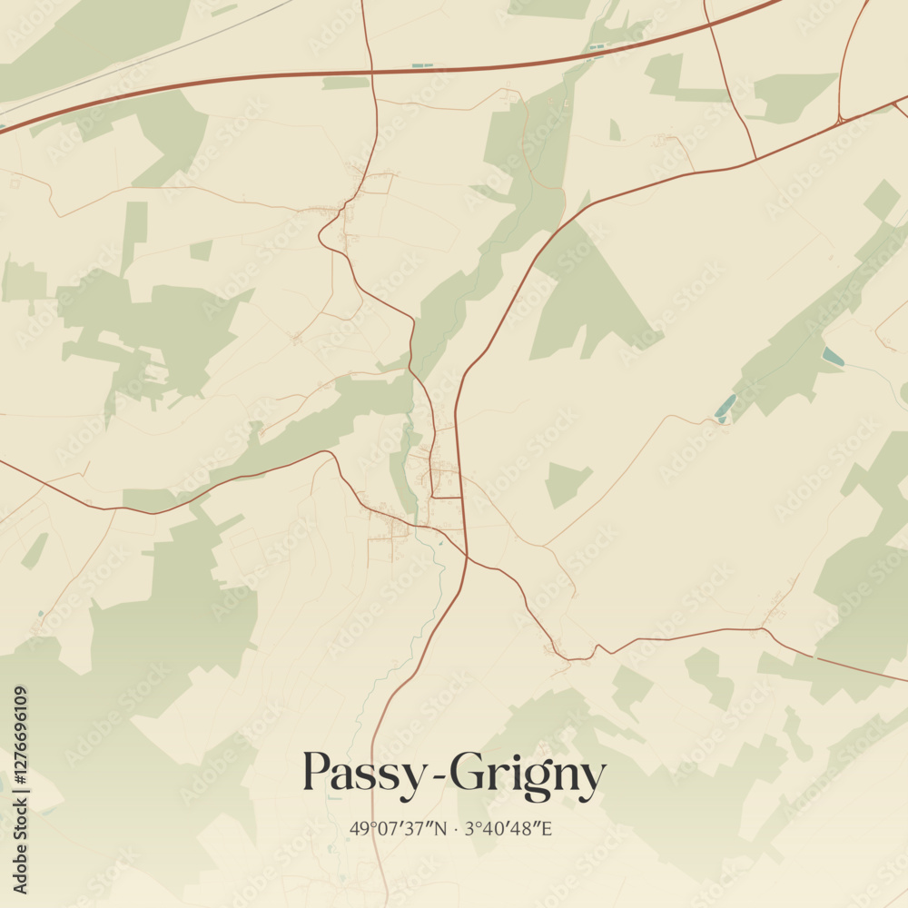 Fototapeta premium Vintage map of Passy-Grigny, France.