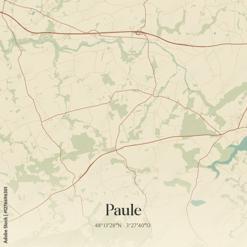 Fototapeta premium Vintage map of Paule, France.
