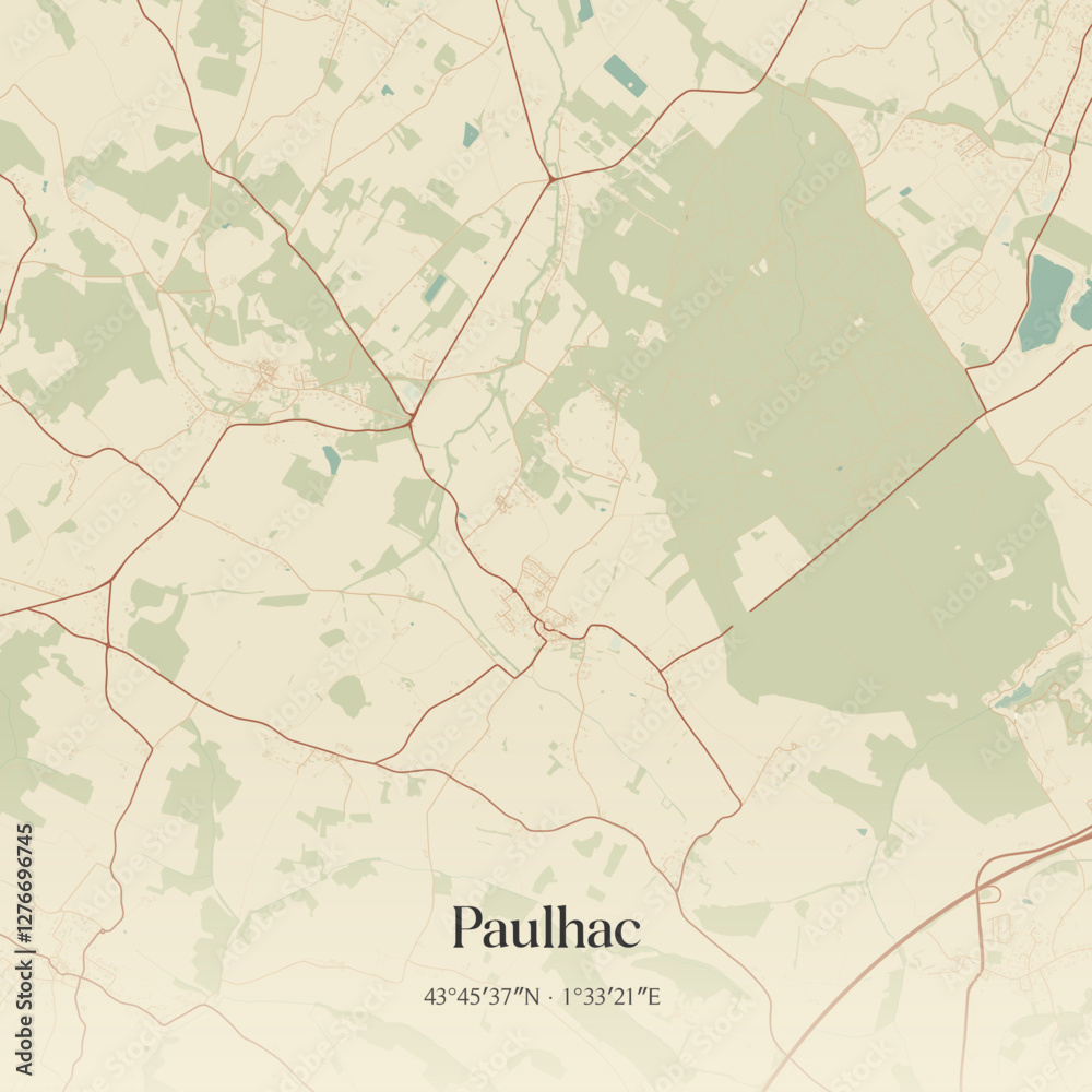 Fototapeta premium Vintage map of Paulhac, France.