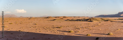 Obraz na płótnie long shadows on sandy desert and little hills from above, near Twyfelfontein, Namibia w salonie