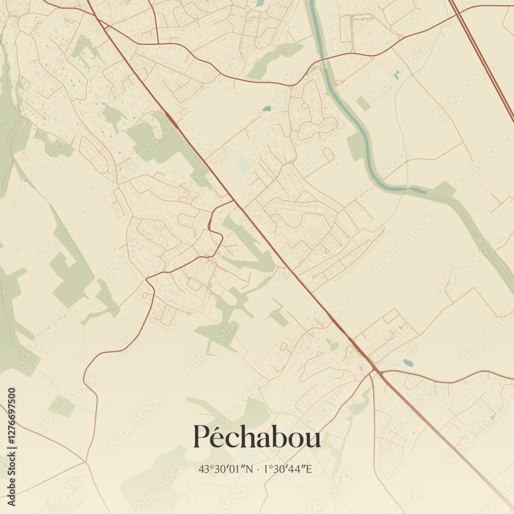 Obraz premium Vintage map of Péchabou, France.