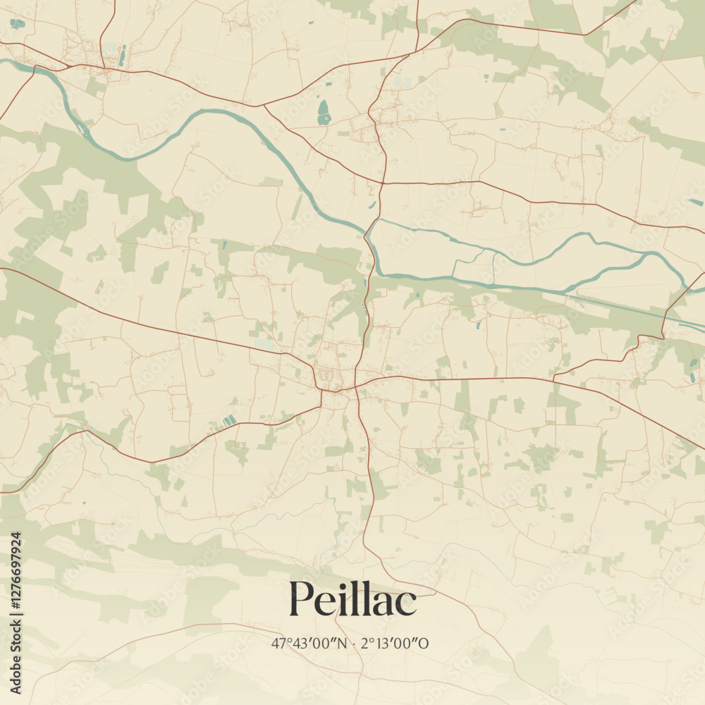 Fototapeta premium Vintage map of Peillac, France.