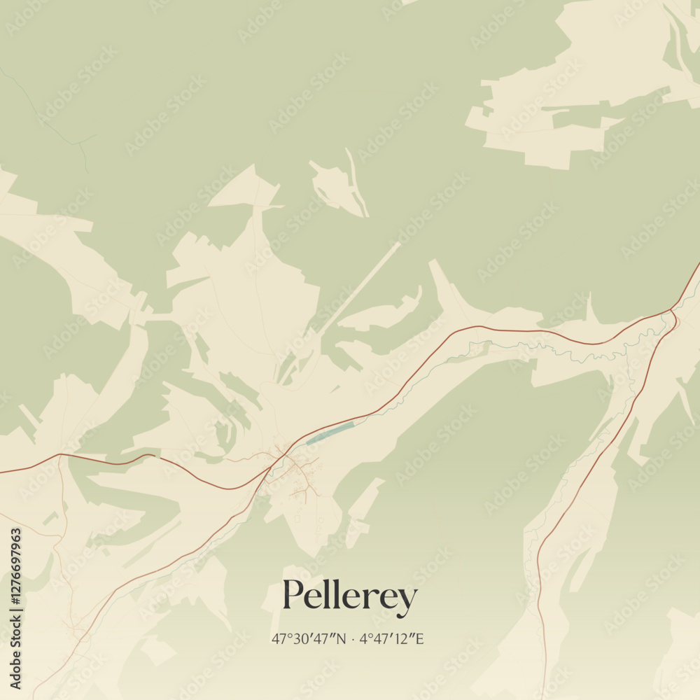Fototapeta premium Vintage map of Pellerey, France.