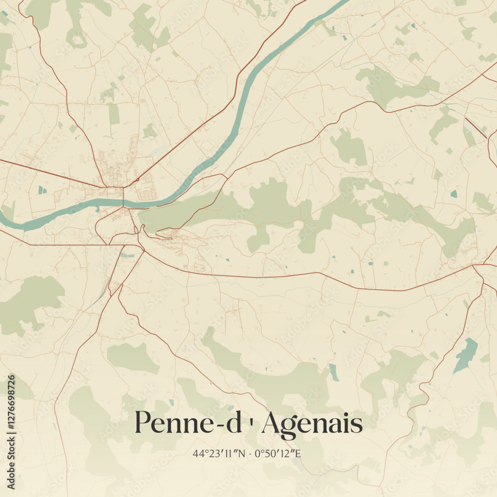 Fototapeta premium Vintage map of Penne-d'Agenais, France.