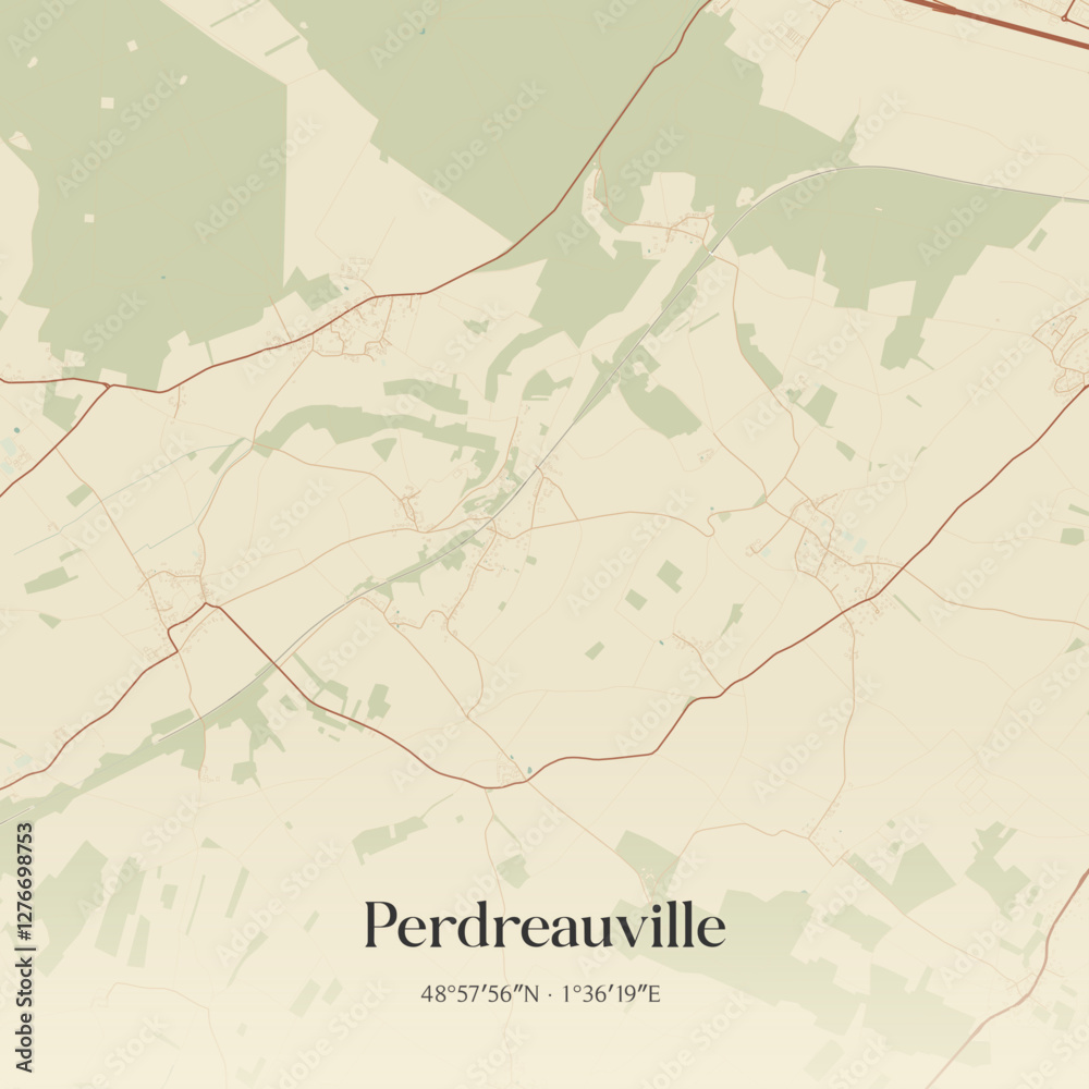 Fototapeta premium Vintage map of Perdreauville, France.