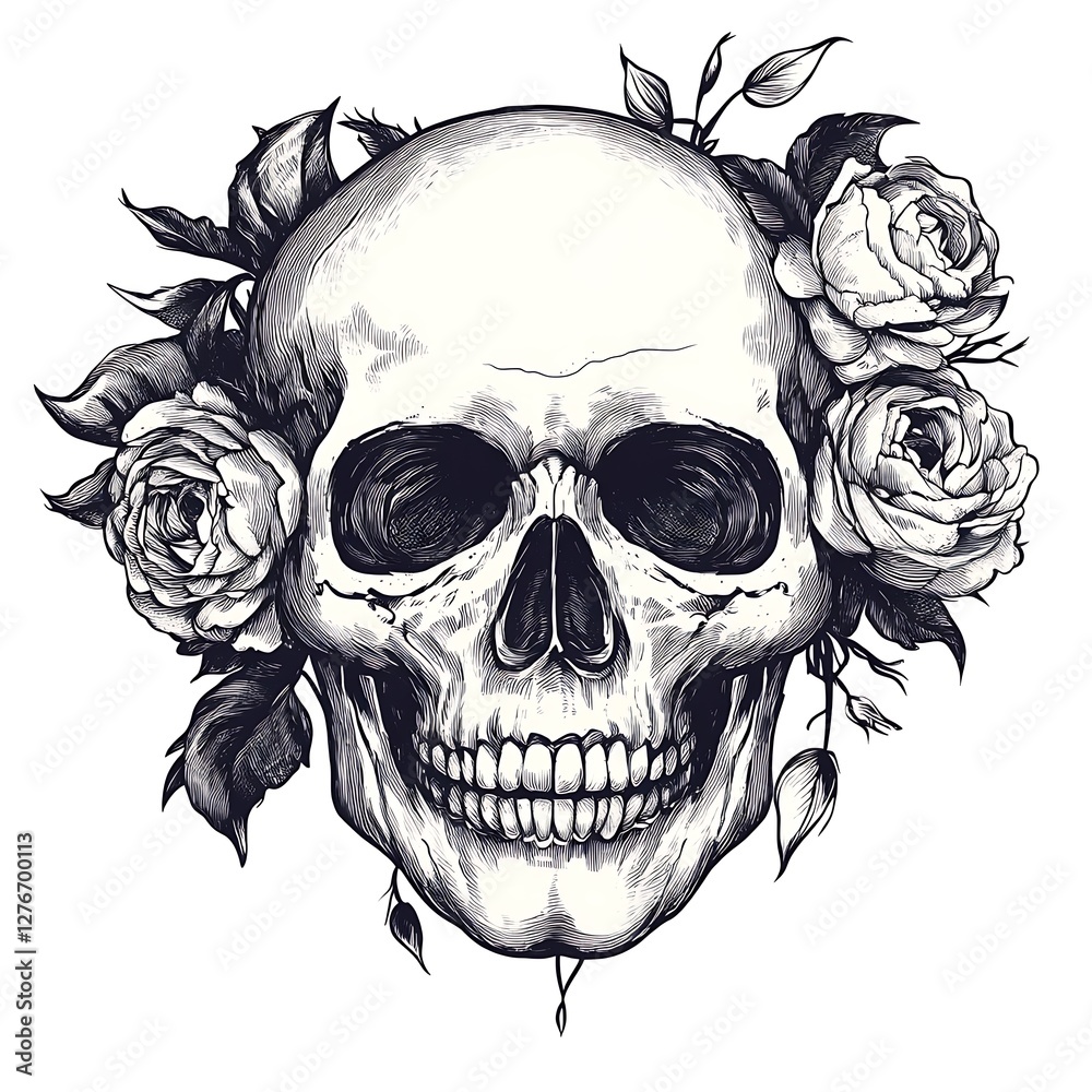 Fototapeta premium Floral Skull Design, Memento Mori, Art, Tattoo Inspiration