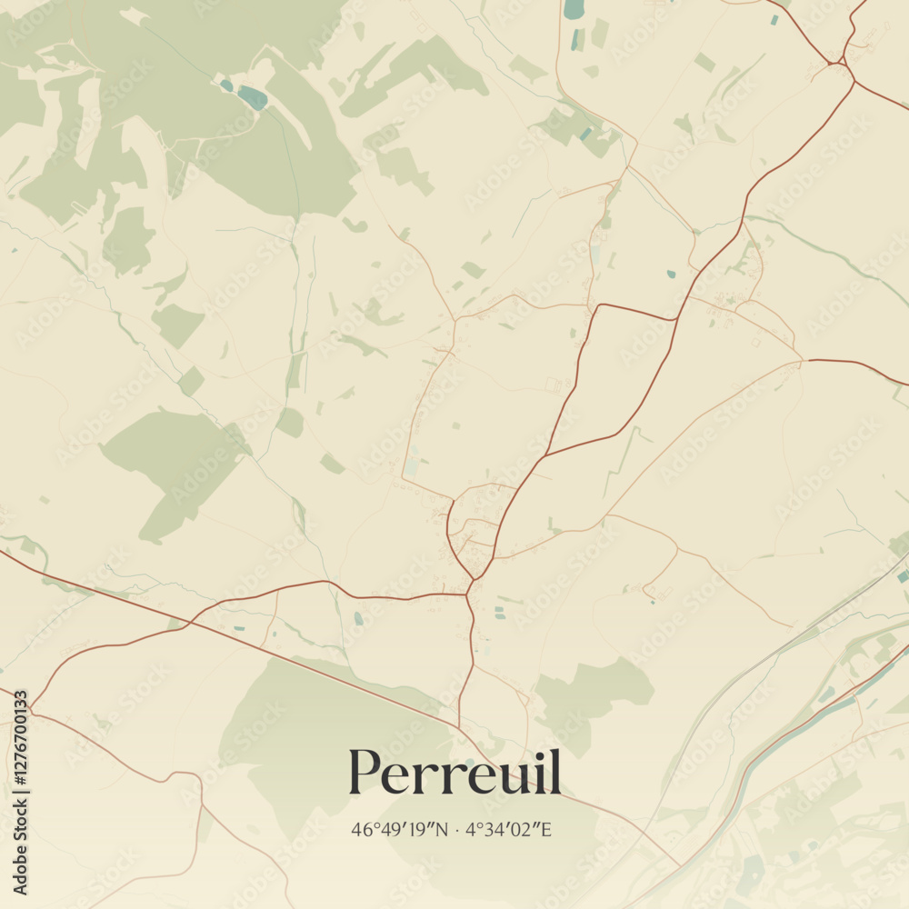 Fototapeta premium Vintage map of Perreuil, France.