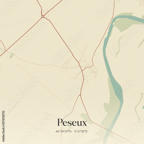 Vintage map of Peseux, France.