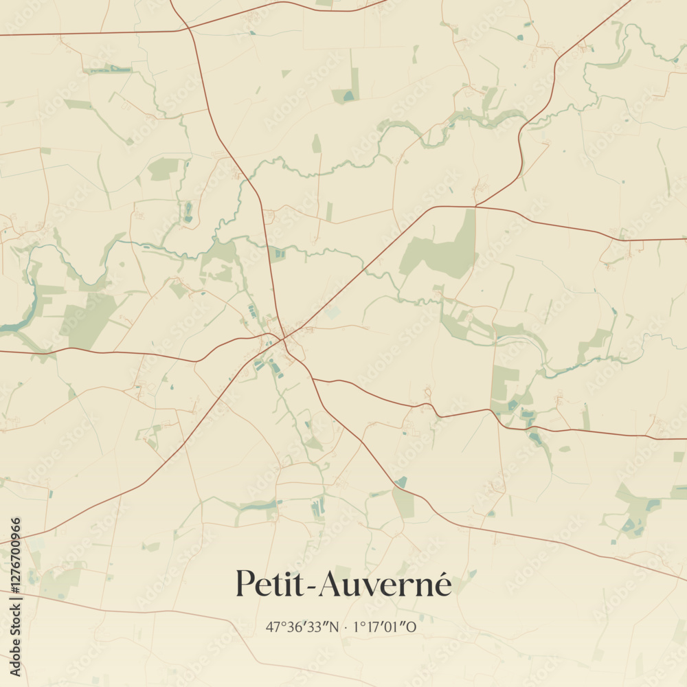 Obraz premium Vintage map of Petit-Auverné, France.