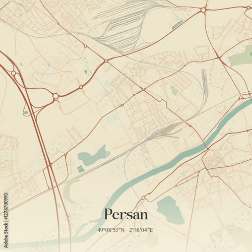 Vintage map of Persan, France.