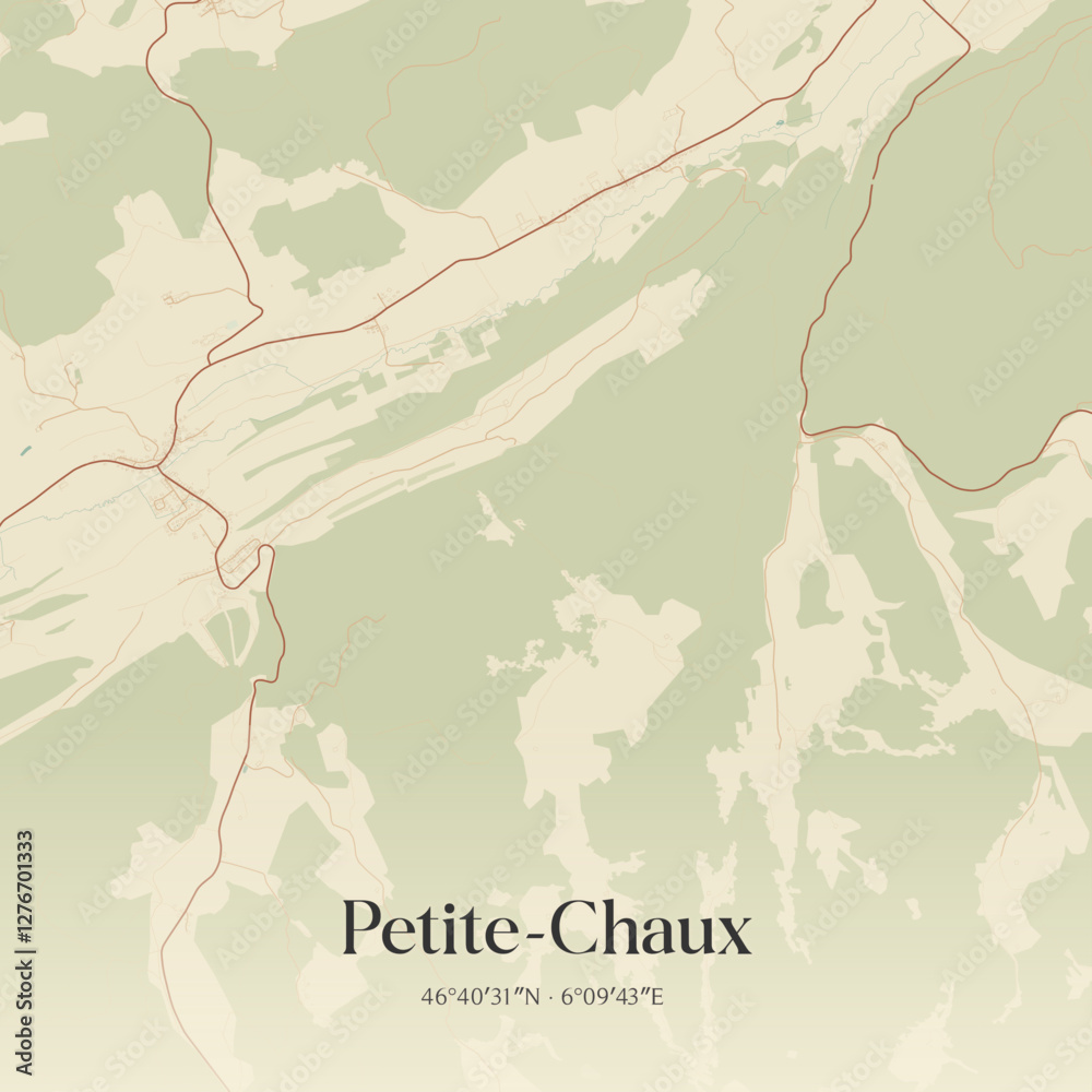 Fototapeta premium Vintage map of Petite-Chaux, France.