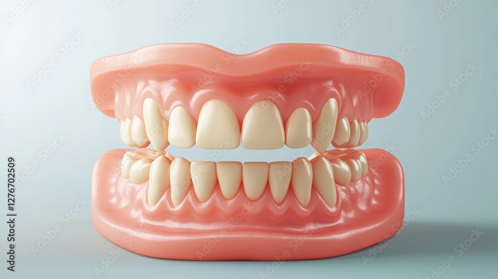 Obraz premium 3D vector of dentures and a dental implant for elderly care concepts. 
