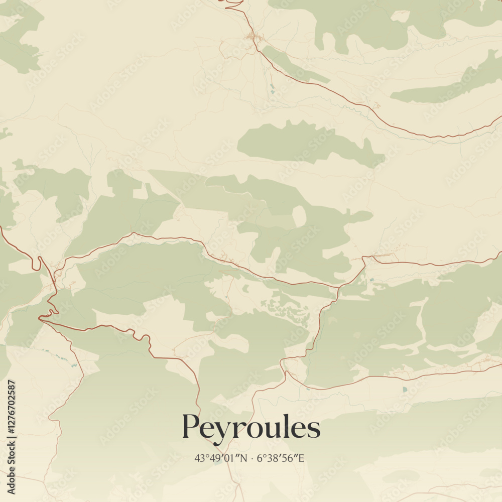 Fototapeta premium Vintage map of Peyroules, France.