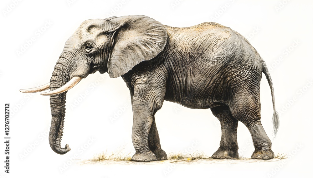 Fototapeta premium Detailed watercolor illustration of an african elephant standing in profile