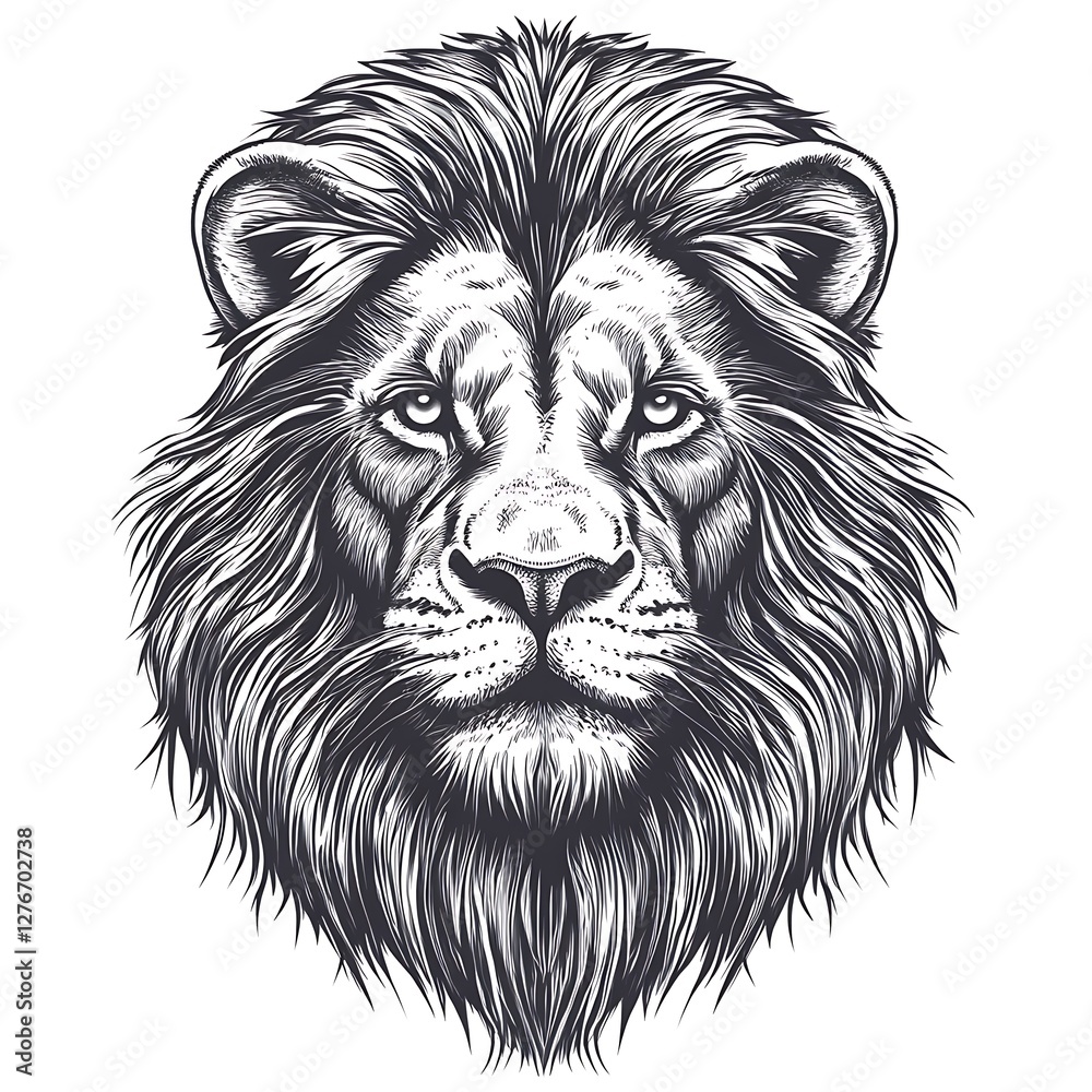 Fototapeta premium Vintage lion head portrait, black and white, artistic illustration