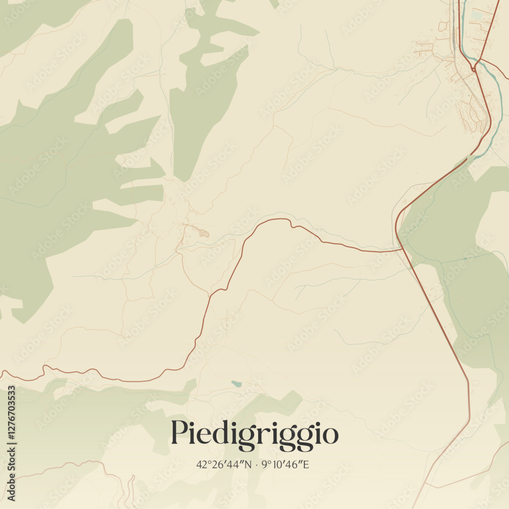 Obraz premium Vintage map of Piedigriggio, France.